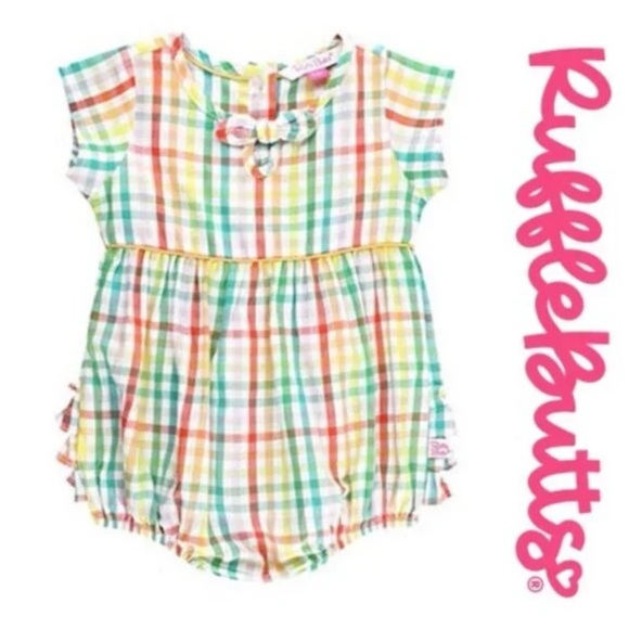 Rufflebutts bubble romper rainbow gingham plaid print ruffles baby girl toddler - Picture 8 of 8